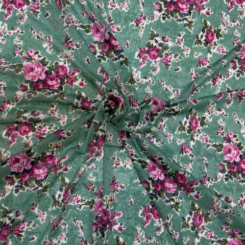 Sea Green Floral Scuba Cutwork Print Fabric