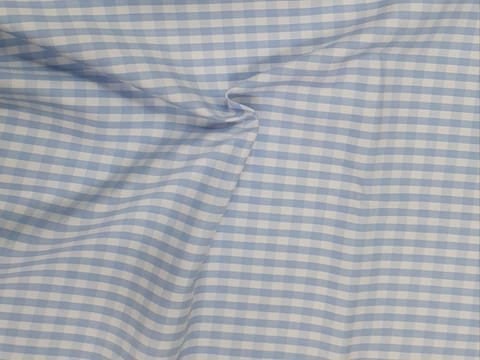 New Blue and White Gingham Check Blend Fabric