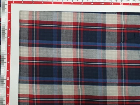 Navy Blue and Red Yarn Dyed Double Cloth Check Fabric