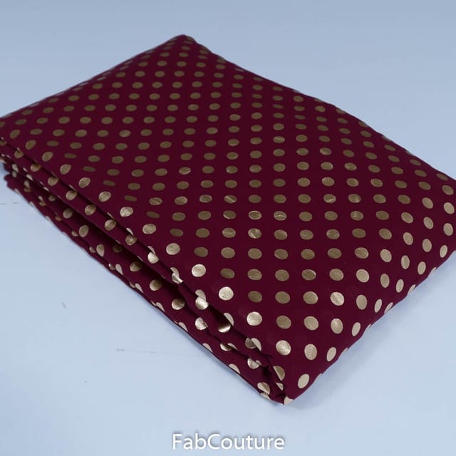 Maroon Colour Georgette Foil Dots Printed Fabric(60Cm Piece)