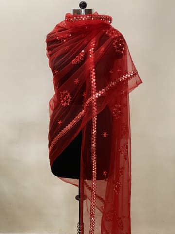 Red Colour Net Embroidery Dupatta
