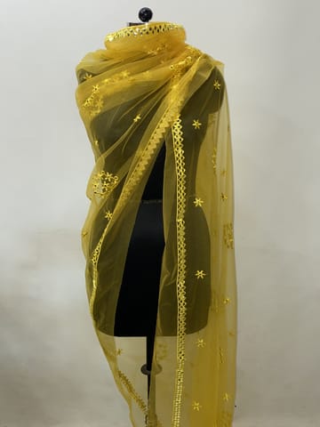 Yellow Colour Net Embroidery Dupatta