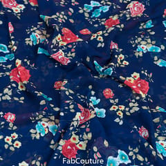 Blue Colour Georgette Printed Fabric