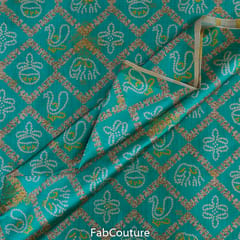 Sea Green Jacquard Silk Digital Printed Fabric