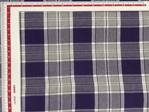 Blue and Grey Yarn Dyed Cotton Melange Twill Check Fabric