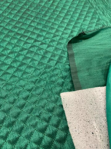 Bottle Green Quilted Poly Raw Silk fabric