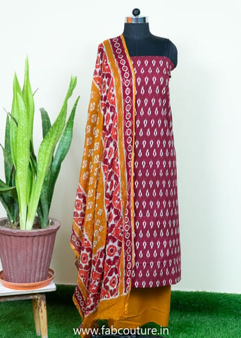 Maroon Color Cotton Printed Suit With Cotton Bottom And Printed Chiffon Dupatta
