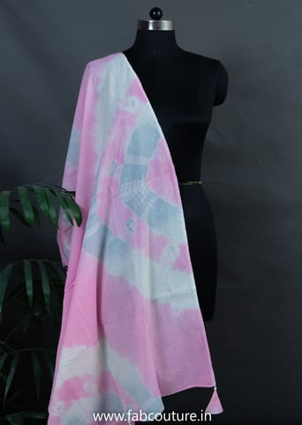 Pink & Grey Color Mal Cotton Tie & Dye Dupatta