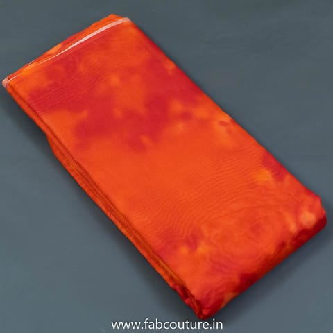 Orange Color Chanderi Silk Tie Dye Digital Printed Fabric