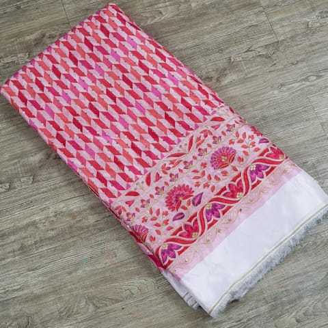 Pink Color Upada Print With Embroidery