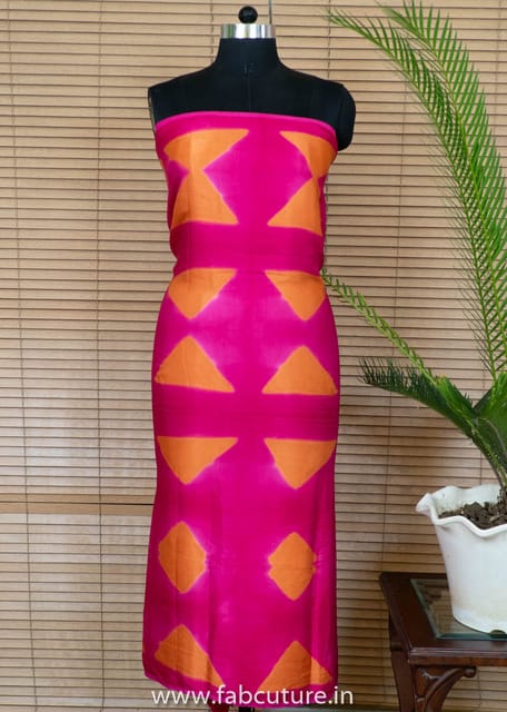 Magenta With Orange Gajji Silk Clamp Dyed Fabric 2.5 Metre Piece