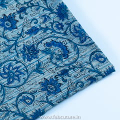 Blue Color Cotton Bagru Printed Fabric