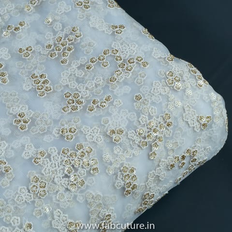 White Dyeble Net Embroidered Fabric