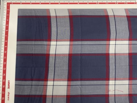 Steel Blue and Red White Yarnd Dyed Twill Check Fabric