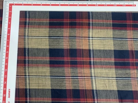 Rusty Red Brown Yarn Dyed Cotton Check Fabric