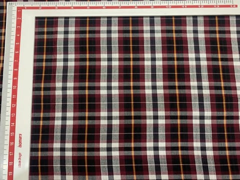 Blood Red and Black Yarn Dyed Oxford Check Viscose Fabric