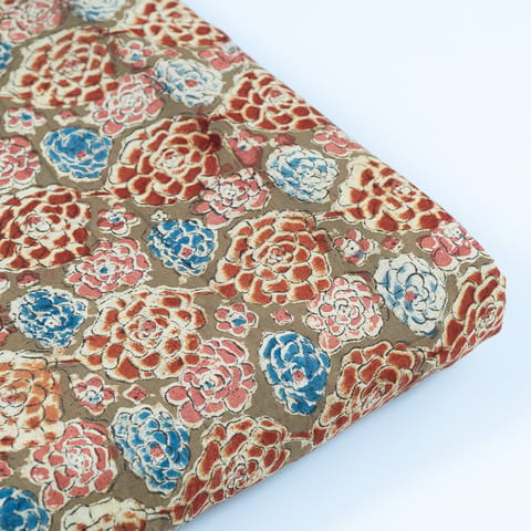 Mehendi Color Cotton Kalamkari Printed Fabric