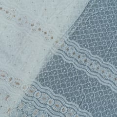 White Dyeable Georgette Thread Embroidered Fabric