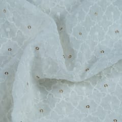 White Dyeable Georgette Thread Embroidered Fabric