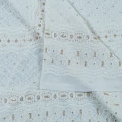 White Dyeable Georgette Thread Embroidered Fabric