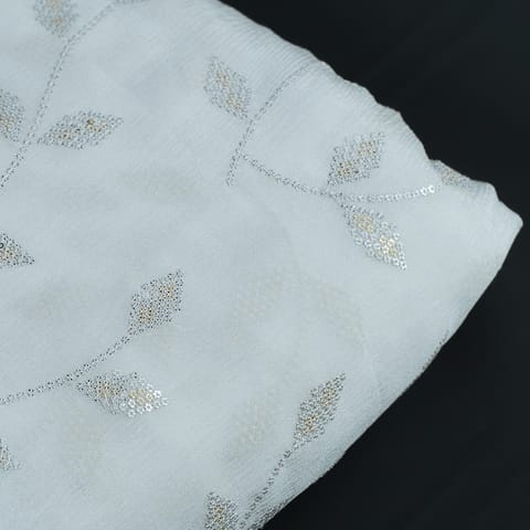 White Dyeable Chinon Chiffon Sequins Embroidered Fabric