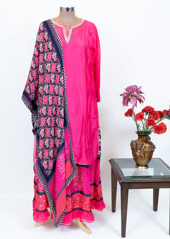 Rani Color Upada Embroidered Suit With Upada Skirt And Printed Georgette Dupatta