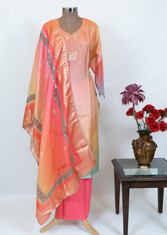 Upada Ombre Embroidered Suit With Banarasi Dupatta And Shantoon bottom