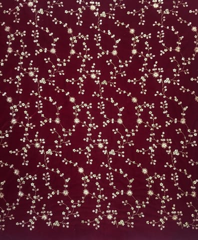 Cherry Red Micro Velvet Embroidery