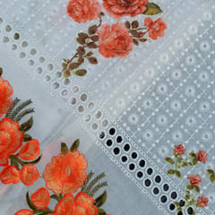 Orange Color Cotton Thread Embroidered Fabric