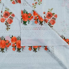Orange Color Cotton Thread Embroidered Fabric