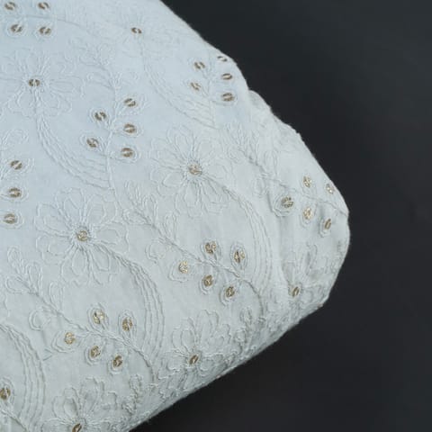 White Dyeable Cotton Thread With Sequins Embroidery