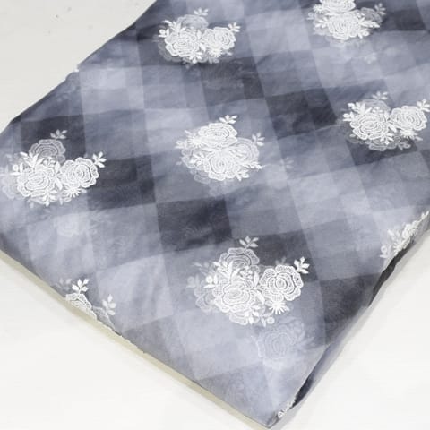 Grey Colour Organza Thread Embroidery