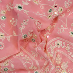 Pink Georgette Sequins Thread Embroidery