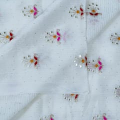 White Dyeable Chinon Chiffon Thread Embroidered Fabric