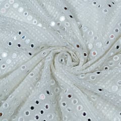White Dyeable Georgette Faux Mirror Embroidered Fabric