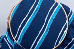 Blue  Color Pure Muslin with white stripes Printed Fabric