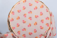 Blonde with small pink sunflowers Glazed Cotton Jacquard Fabric