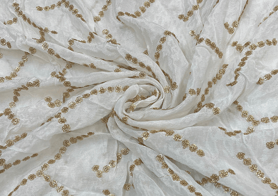 White Abstract Dyeable Embroidered Chiffon