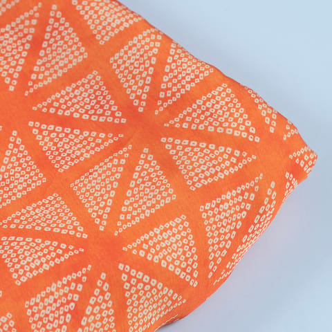 Orange Color Georgette Satin Bandhni Printed Fabric