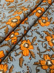 Lavender colored cotton  fabric with yellow flowers print