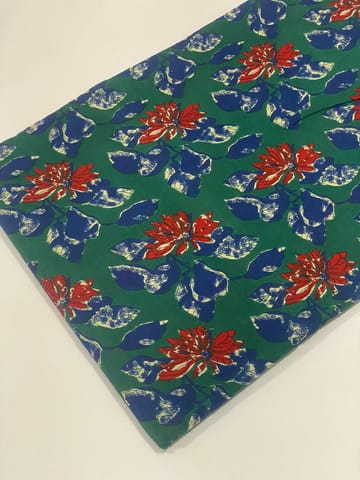 Green  colored cotton fabric with  flowers print