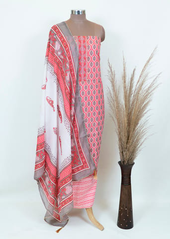 Pink Cotton Print Shirt With Cotton Bottom And Cotton Duppata