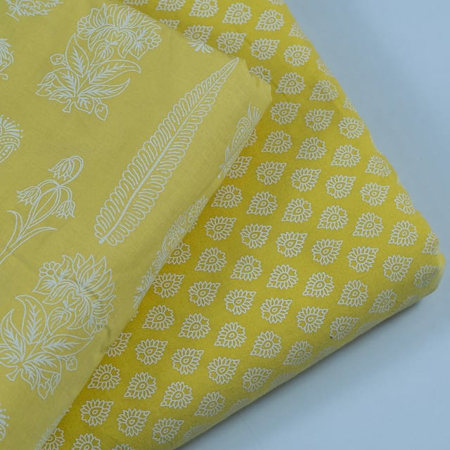 Yellow Cotton Khadi Print With Cotton Bottom