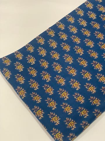 Blue cotton fabric with yellow flowers