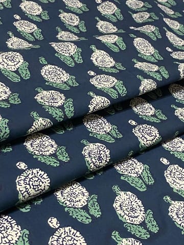 Blue cotton fabric with  flowers