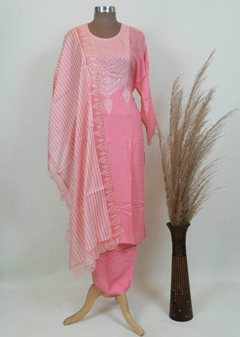 Pink Muslin Embridered Shirt With Shantoon Bottom And Muslin Print Dupatta