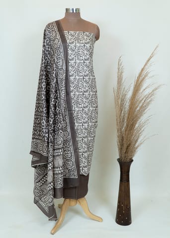Light Brown Color Cotton Print Shirt With Cotton Bottom And Cotton Printed Dupatta