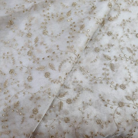 White Color Pure Organza Embroidered Fabric
