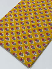 Yellow base fabric with pink flowers