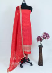 Red color Embroidered Georgette Bandhej  with Organza Set